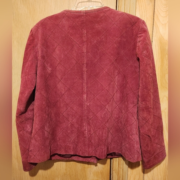 Chicos Leather Womens Jacket size 2 Large Wine Red 2 Pocket - Picture 2 of 8